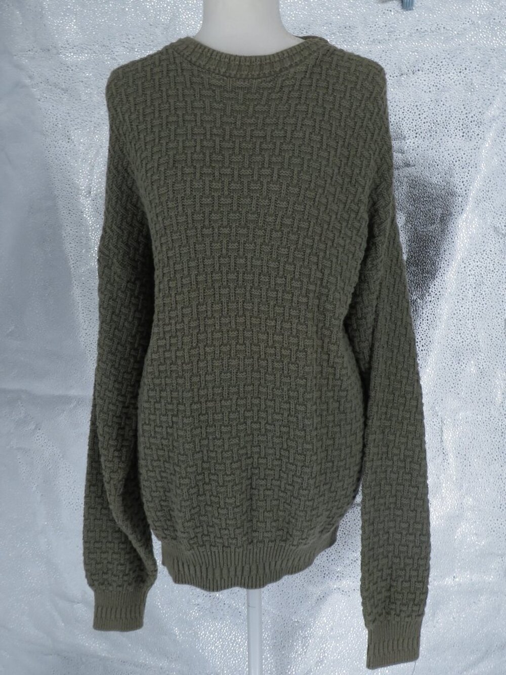 Vintage Kensington Sweater Green Size L Olive Chunky Textured Knit Crewneck Mens